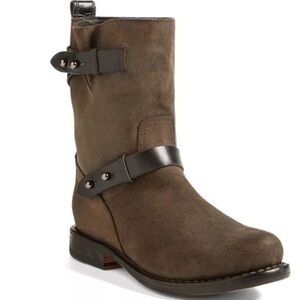 Rag & Bone grey waxed calfskin suede leather straps boho boots Fall Winter 37.5.